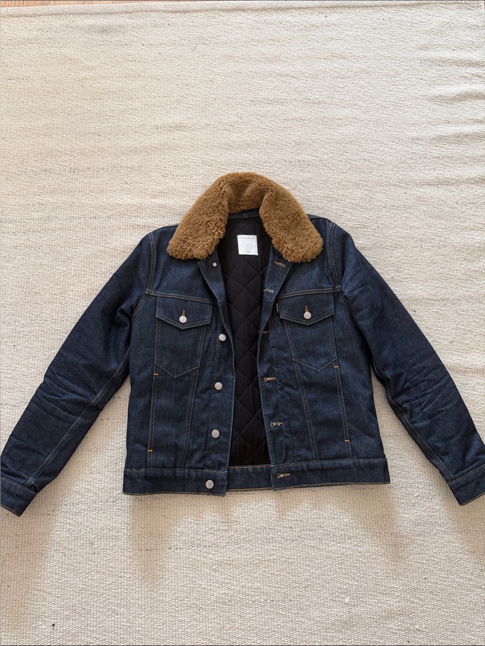 Sandro Dark Blue Denim Jacket with Tan Sherpa Collar